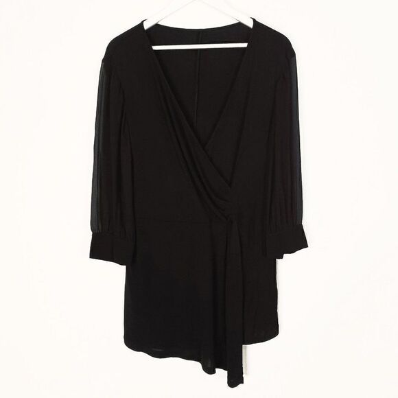 Max Mara Black Asymmetric Surplice Dress with Sheer Sleeves - Picture 1 of 9